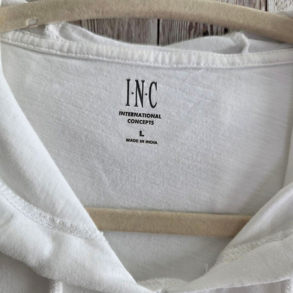 Men's INC International Concepts White Textured Short Sleeve Hoodie Tshirt L - Picture 3 of 5
